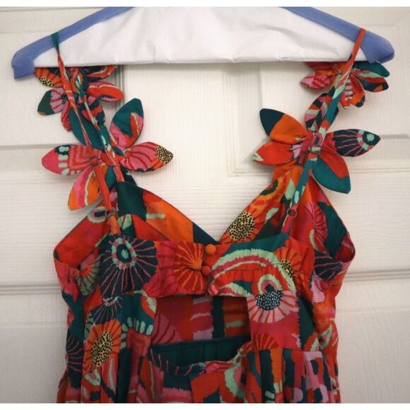 Farm Rio x Anthropologie Women's Sz XXS Multi Pleated Palm Midi Dress - Picture 4 of 16